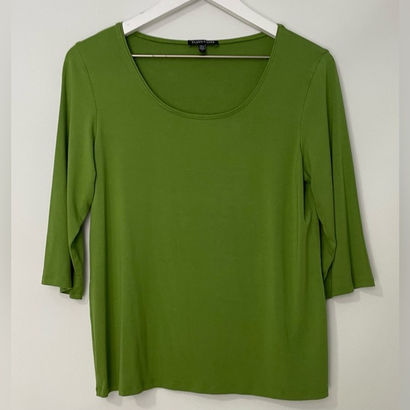 Eileen Fisher Round Neck Short Sleeve Top Green Size Medium - Picture 1 of 5